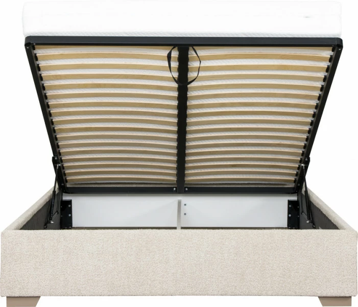 Łóżko tapicerowane 160 Sawona (boucle beż) ze stelażem i pojemnikiem