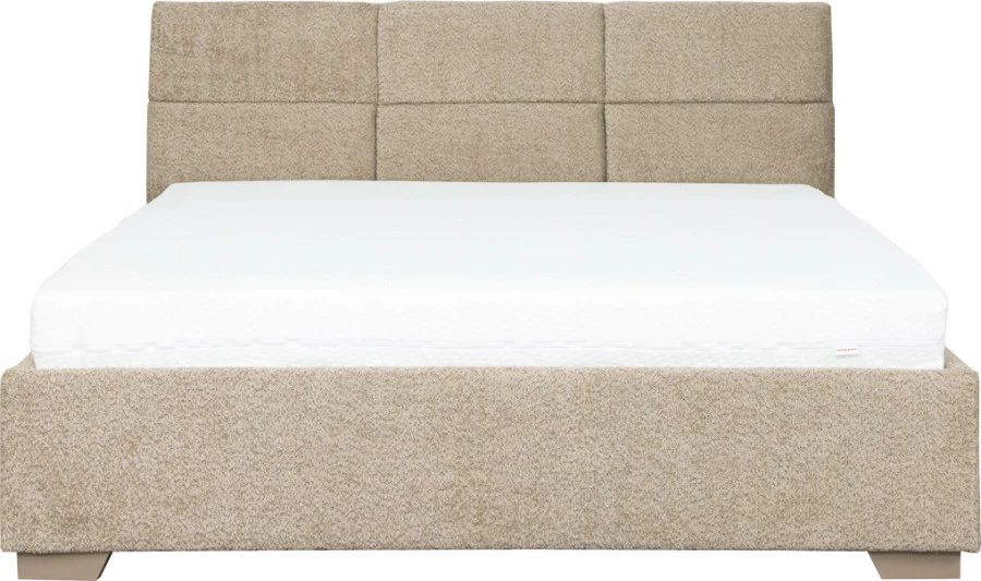 Łóżko tapicerowane 160 Sawona (boucle cappuccino) ze stelażem i pojemnikiem 