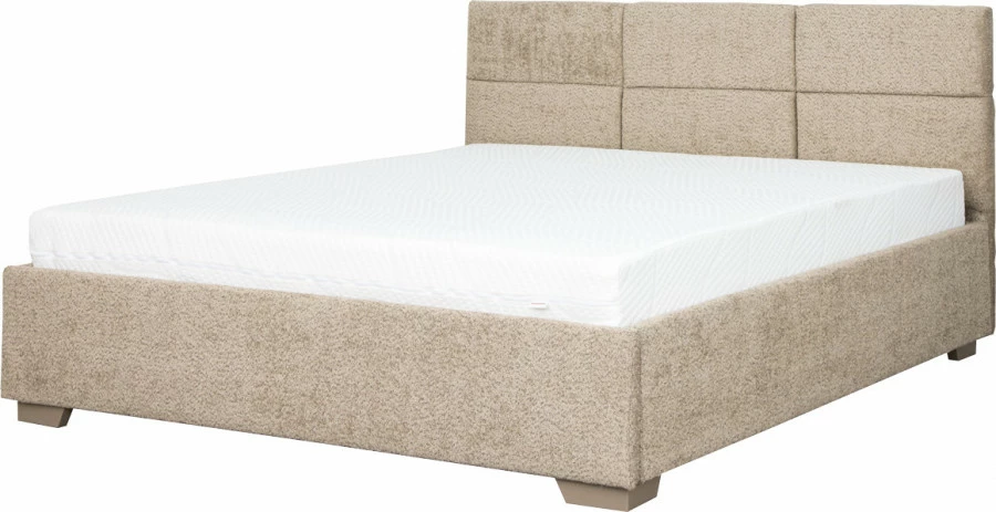 Łóżko tapicerowane 160 Sawona (boucle cappuccino) ze stelażem i pojemnikiem