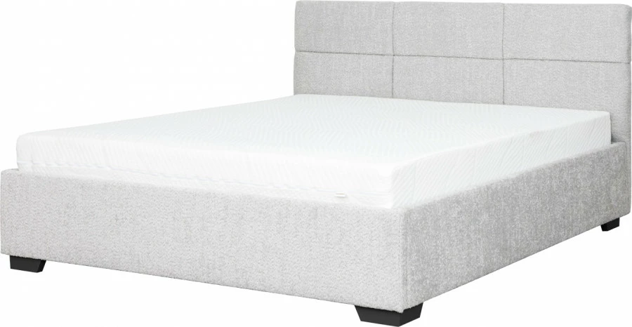 Łóżko tapicerowane 160 Sawona (boucle szary) ze stelażem i pojemnikiem