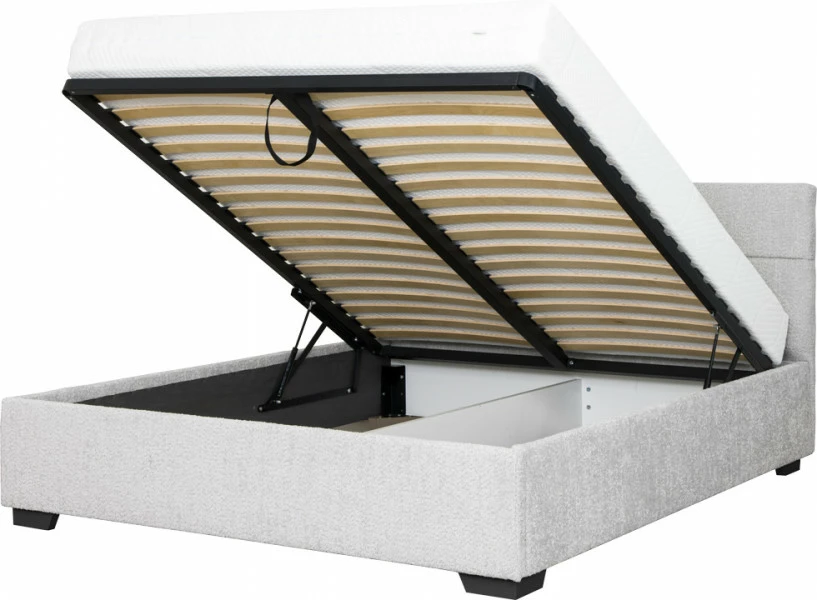 Łóżko tapicerowane 160 Sawona (boucle szary) ze stelażem i pojemnikiem 