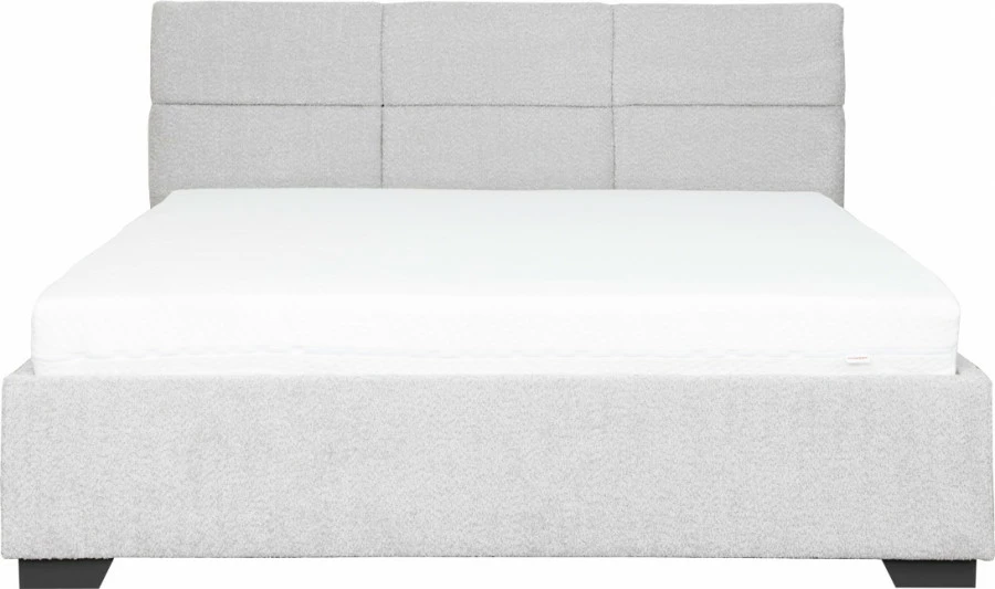 Łóżko tapicerowane 160 Sawona (boucle szary) ze stelażem i pojemnikiem