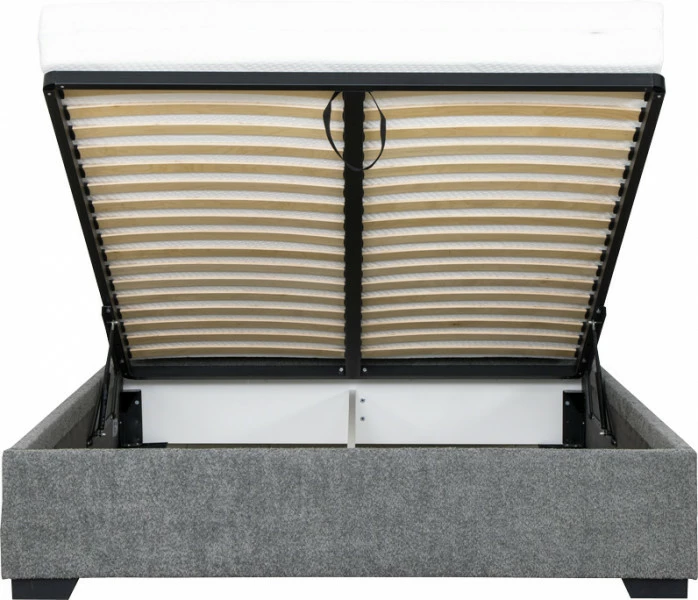 Łóżko tapicerowane 160 Sawona (boucle grafit) ze stelażem i pojemnikiem