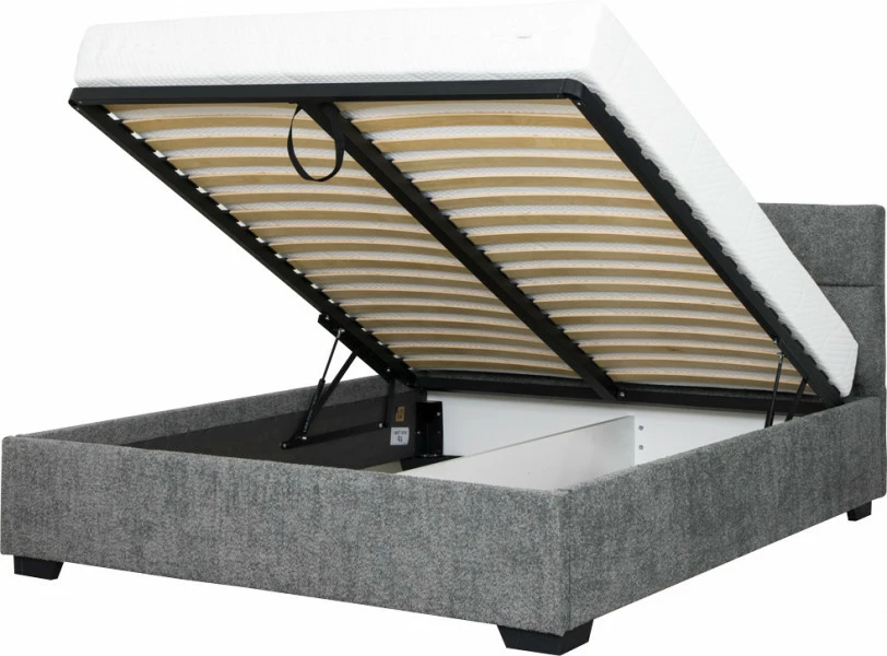 Łóżko tapicerowane 160 Sawona (boucle grafit) ze stelażem i pojemnikiem