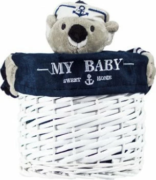 Kosz wiklinowy 8 z misiem (mały okrągły) 