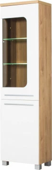 Witryna prawa z półkami LED (biały połysk/dąb Soma ciemny)