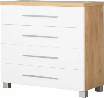 Komoda 4-szufladowa Panama (biały połysk/dąb Soma ciemny)
