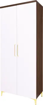 Szafa z półkami i drążkiem Bari (biały połysk/orzech Foresta) 