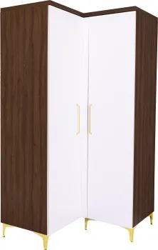 Szafa narożna Bari (biały połysk/orzech Foresta) 