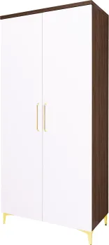 Szafa wysoka z półkami i drążkiem Bari (biały połysk/orzech Foresta) 