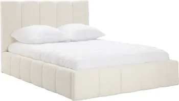 Łóżko tapicerowane Bianko 140 (boucle kremowy) ze stelażem i pojemnikiem 