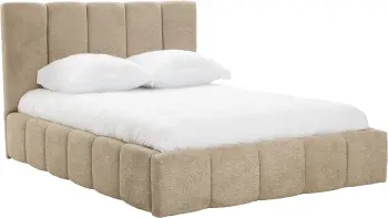 Łóżko tapicerowane Bianko 140 (boucle cappuccino) ze stelażem i pojemnikiem 