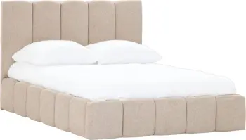Łóżko tapicerowane Bianko 140 (rojal latte) ze stelażem i pojemnikiem 