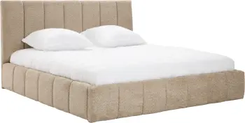 Łóżko tapicerowane Bianko 180 (boucle cappuccino) ze stelażem i pojemnikiem