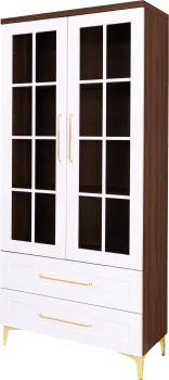 Witryna 2-drzwiowa i 2-szufladowa Hawana (biały lakier mat/orzech Foresta) 