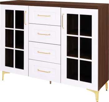 Komoda z witryną i szufladami Hawana (biały lakier mat/orzech Foresta)