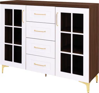 Komoda z witryną i szufladami Hawana (biały lakier mat/orzech Foresta) 
