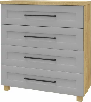 Komoda z 4 szufladami Hawana (szary lakier mat/dąb soma ciemny) 