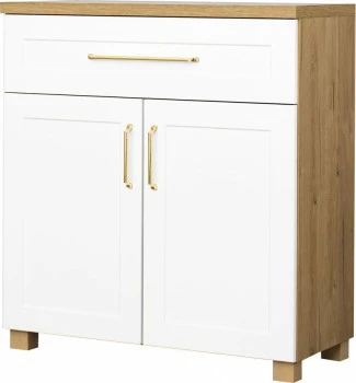 Komoda z drzwiczkami i szufladą Hawana (biały lakier mat/dąb soma ciemny)