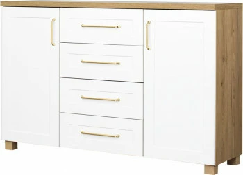 Komoda z drzwiczkami i 4 szufladami Hawana (biały lakier mat/dąb soma ciemny)