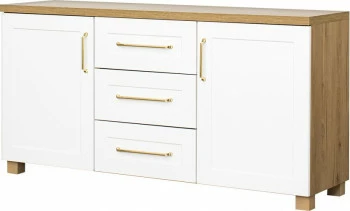 Komoda z drzwiczkami i szufladami Hawana niska (biały lakier mat/dąb Soma ciemny) 