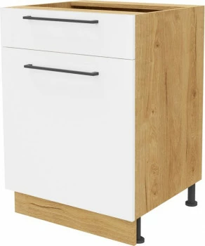 Szafka 60 dolna prawa z drzwiami i szufladą Bellona z Easy Box (biały połysk/dąb Soma ciemny)
