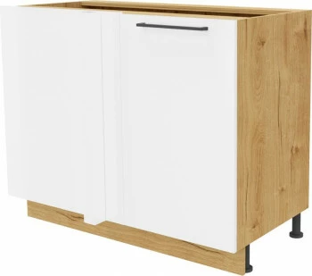 Szafka narożna dolna-prosta lewa Bellona (biały połysk/dąb Soma ciemny)