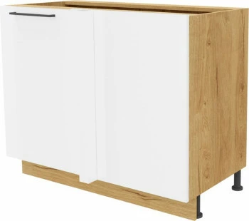 Szafka narożna dolna zlew prawa Bellona (biały połysk/dąb soma ciemny)