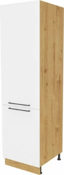 Wysoka zabudowa chłodziarki lewa Bellona (biały połysk/dąb Soma ciemny) 