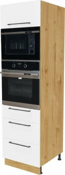 Wysoka zabudowa piekarnika/mikrofali Bellona (biały połysk/dąb Soma ciemny)