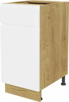 Szafka 40 dolna lewa z drzwiami i szufladą Kampara (Biały lakier/dąb Soma ciemny)