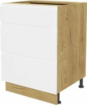 Szafka 60 dolna szufladowa Kampara (Biały lakier/dąb Soma ciemny)