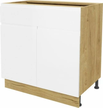 Szafka 80 dolna z drzwiami i szufladą Kampara (Biały lakier/dąb Soma ciemny) 