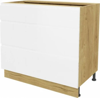 Szafka 90 dolna szufladowa Kampara (Biały lakier/dąb Soma ciemny) 
