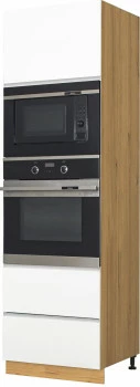 Wysoka zabudowa piekarnika/mikrofali 2 Kampara (Biały lakier/dąb Soma ciemny)