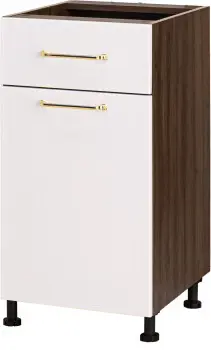 Szafka 40 z drzwiami i szufladą lewa Loara z Easy Box (biały połysk/orzech Foresta) 