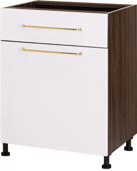 Szafka 60 dolna z drzwiami i szufladą lewa Loara z Easy Box (biały połysk/orzech Foresta) 