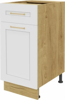 Szafka 40 dolna lewa z drzwiami i szufladą Laurencja (biały lakier mat/dąb Soma ciemny) 