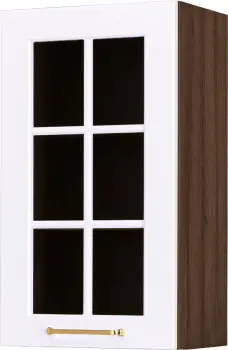 Szafka 40 górna witryna lewa Laurencja (biały lakier mat/orzech Foresta)