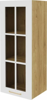 Szafka 40 górna witryna lewa Laurencja (biały lakier mat/dąb Soma ciemny) 