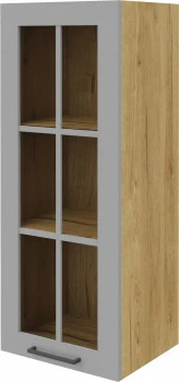 Szafka 40 górna witryna lewa Laurencja (szary lakier mat/dąb Soma ciemny) 