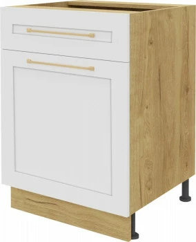 Szafka 60 dolna prawa z drzwiami i szufladą Laurencja (biały lakier mat/dąb Soma ciemny)