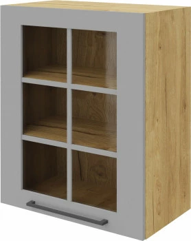 Szafka 60 górna witryna lewa Laurencja (szary lakier dąb Soma ciemny) 