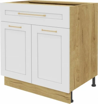 Szafka 80 dolna z drzwiami i szufladą Laurencja (biały lakier mat/dąb Soma ciemny) 