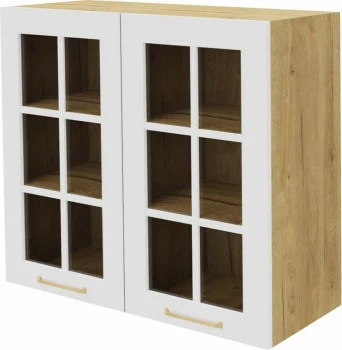 Szafka 80 górna witryna Laurencja (biały lakier mat/dąb Soma ciemny)