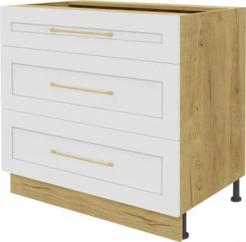 Szafka 90 dolna szufladowa Laurencja (biały lakier mat/dąb Soma ciemny)