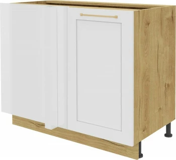 Szafka narożna dolna-prosta lewa Laurencja (biały lakier mat/dąb Soma ciemny)