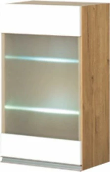 Szafka 40 górna witryna LED prawa Monia (biały połysk/dąb Soma ciemny) 