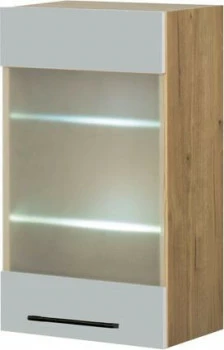 Szafka 40 górna witryna LED lewa Monia (szary/dąb Soma ciemny)