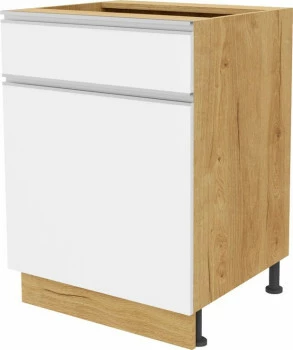 Szafka 60 dolna lewa z drzwiami i szufladami Monia z Easy Box (biały połysk/dąb soma ciemny)